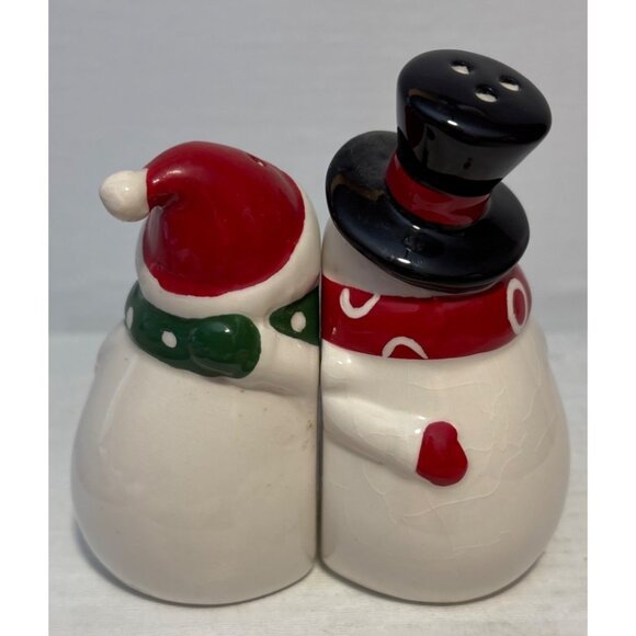 Snowman Salt & Pepper Shakers Couple Arm in Arm Ceramic 4" Holiday Winter Decor - Picture 5 of 7